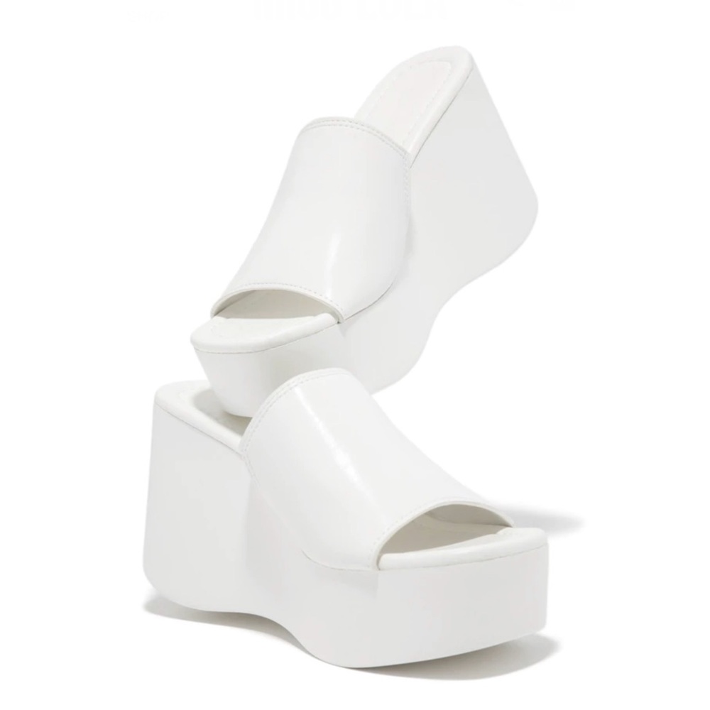 White Wide Band Platform Slip On Sandals - Picture 3 of 8